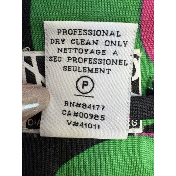 Diane Von Furstenberg Green Pink Geometric 100% Silk Long Sleeve Mini Dress Sz 2 - Picture 10 of 11